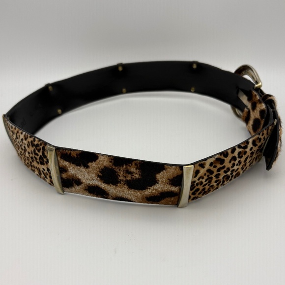Per Se Genuine Leather Belt w/ Animal Print Fur and Gold Tone Hardware; Size S - Picture 5 of 10